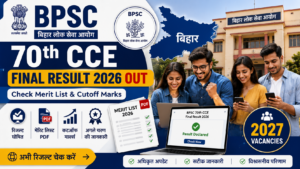Featured image showing BPSC 70th CCE Final Result 2026 announcement with merit list, cutoff marks, Bihar PSC theme, and candidates checking their results online.