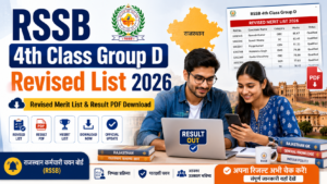 Students checking RSSB 4th Class Group D Revised List 2026 merit list and result PDF online.