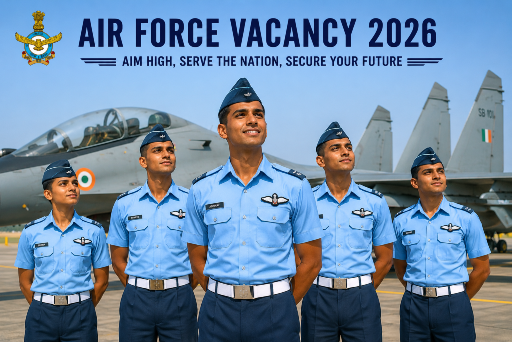 Indian Air Force cadets with fighter jets in background