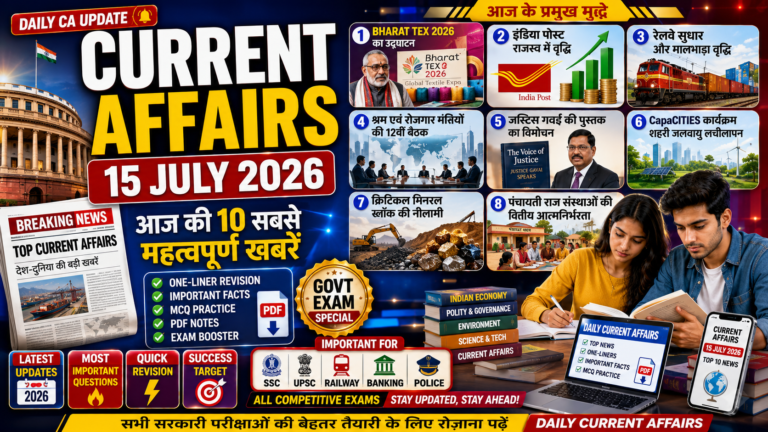 Current Affairs 15 July 2026 for Govt Exams – FindGovtJobs