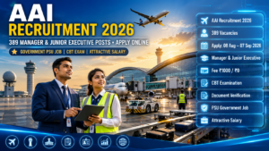 AAI Junior Executive Manager Recruitment 2026 notification banner showing 389 vacancies