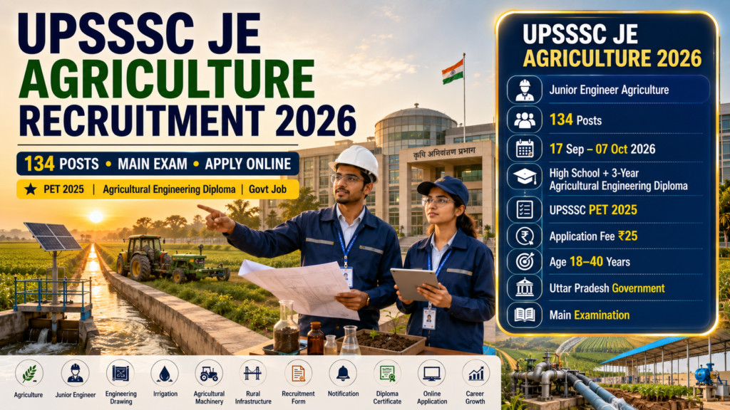 UPSSSC JE Agriculture Recruitment 2026, 134 Posts, Main Exam Apply Online