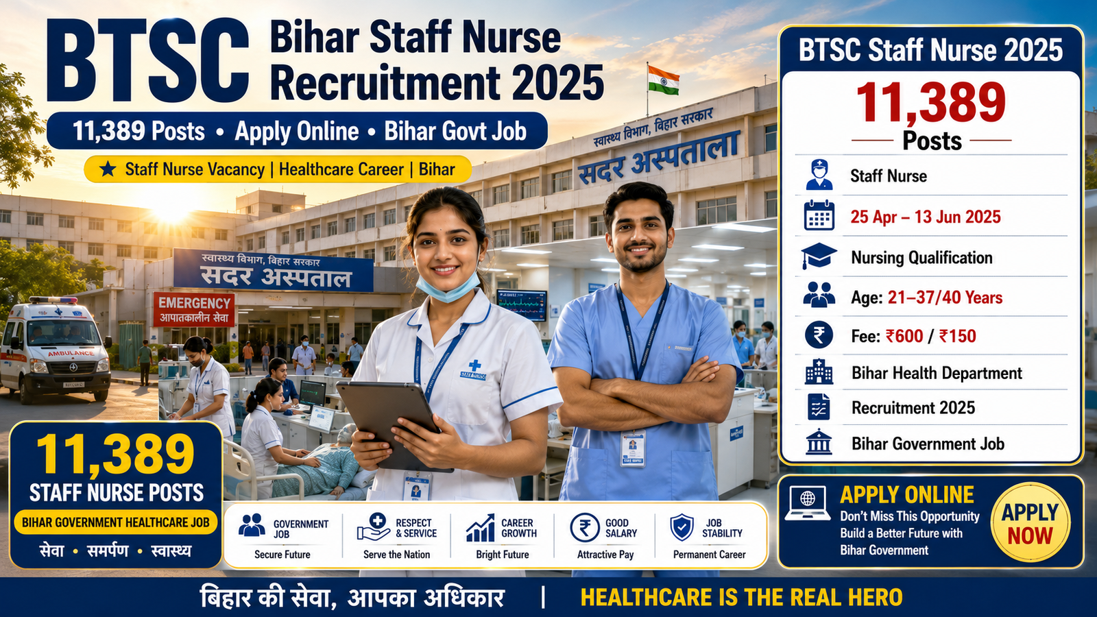 BTSC Bihar Staff Nurse Recruitment 2025 – 11,389 Staff Nurse Posts Apply Online