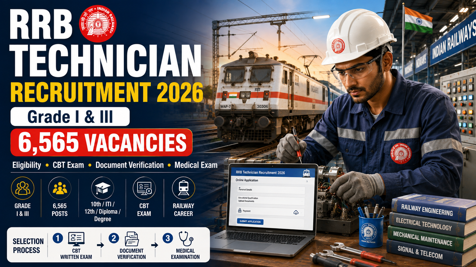 RRB Technician Recruitment 2026 Grade I and III 6565 vacancies Indian Railways jobs