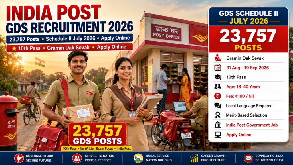 India Post GDS Recruitment 2026 for 23,757 Gramin Dak Sevak posts, Schedule II July 2026 online form