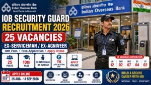 IOB Security Guard Recruitment 2026 25 vacancies for Ex-Serviceman and Ex-Agniveer