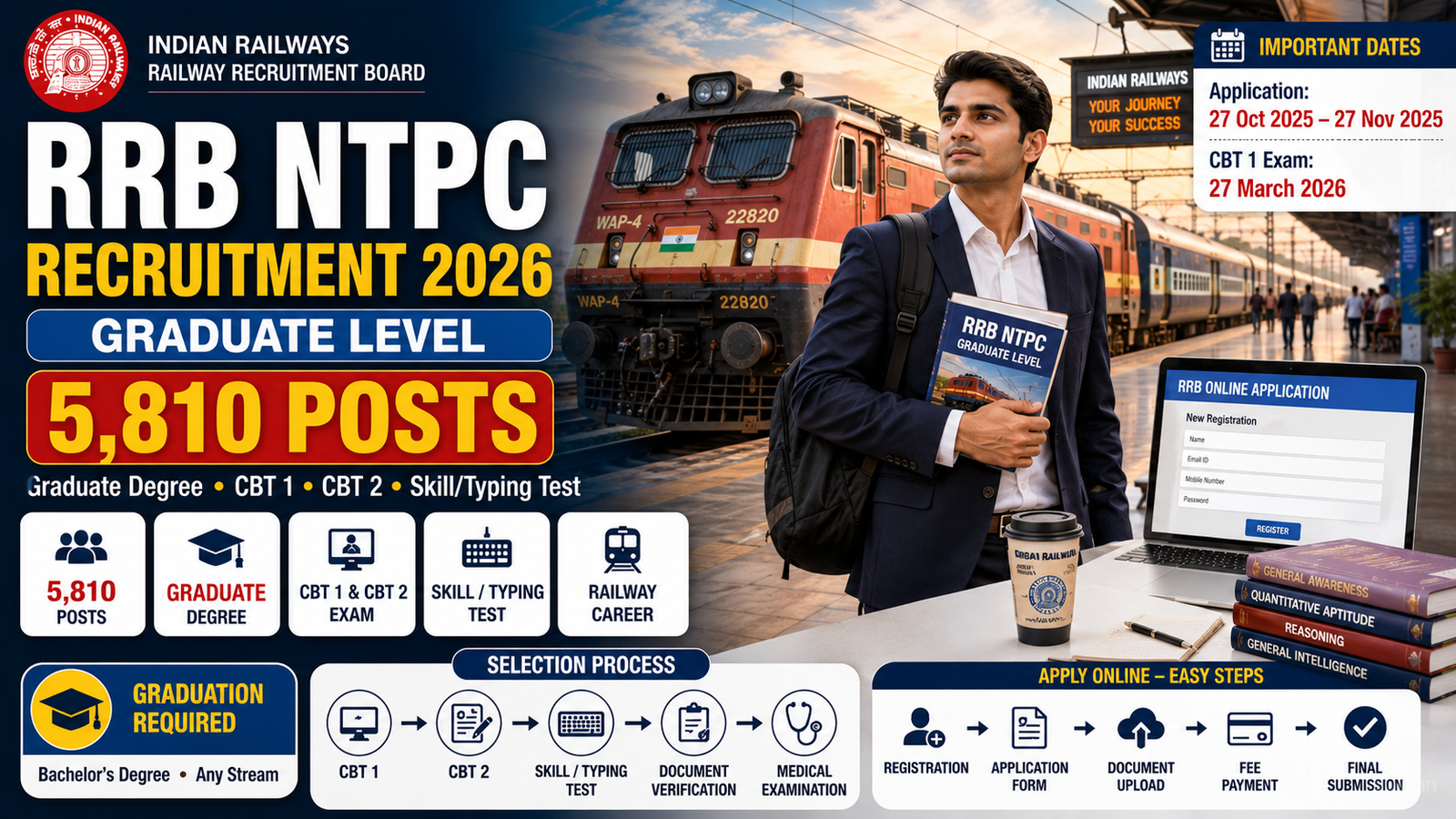 RRB NTPC Graduate Level Recruitment 2026 5810 posts Indian Railways jobs