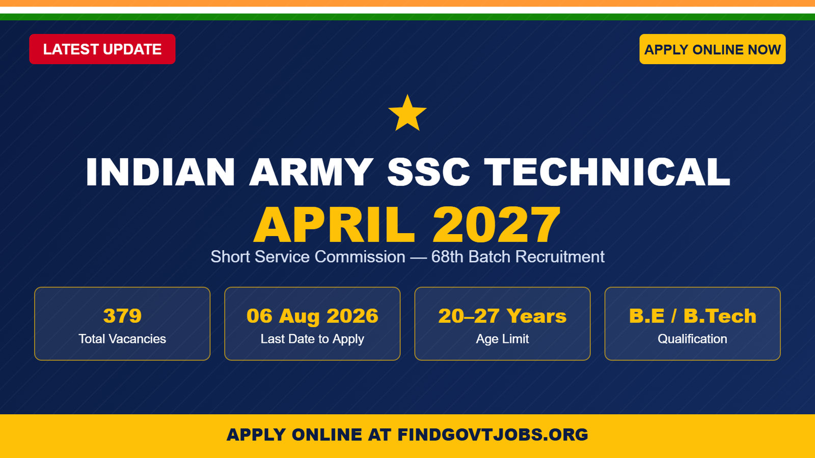 Indian Army SSC Technical April 2027 recruitment notification banner