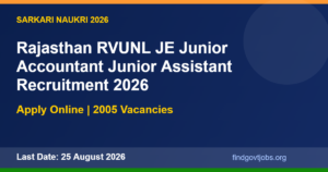 Rajasthan RVUNL JE Junior Accountant Junior Assistant Recruitment 2026