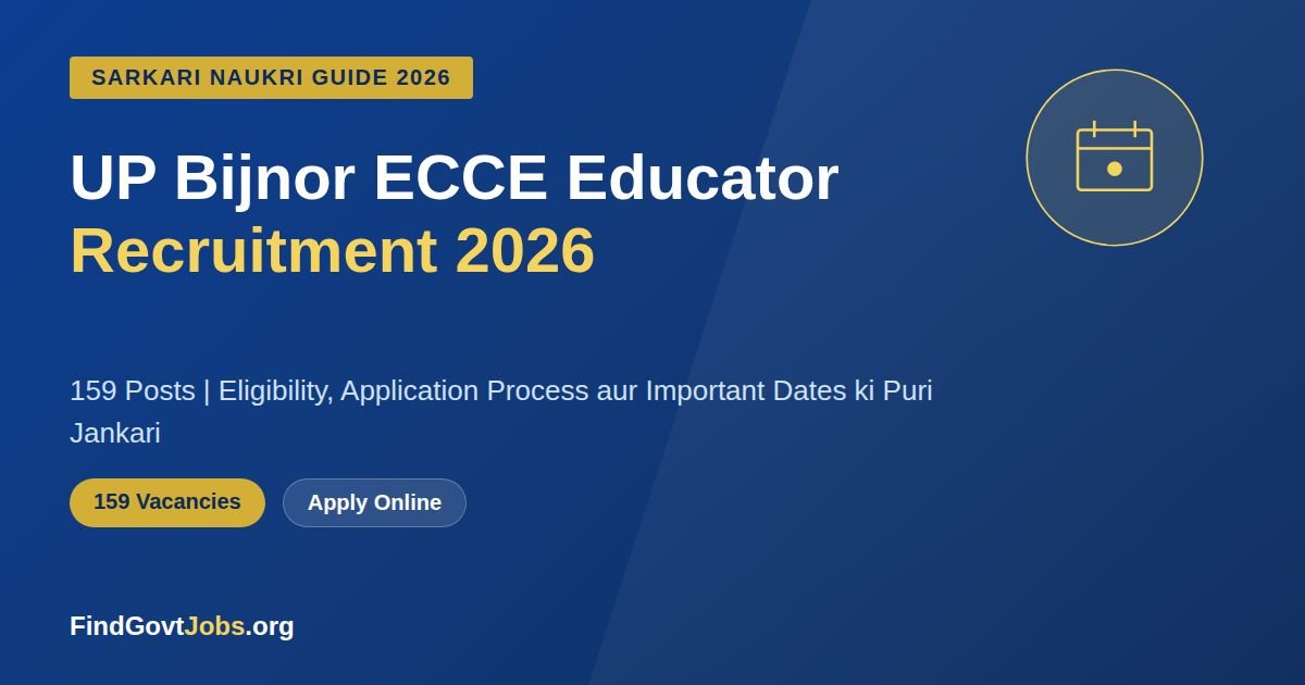 UP Bijnor ECCE Educator Recruitment 2026 - 159 posts apply online eligibility and important dates