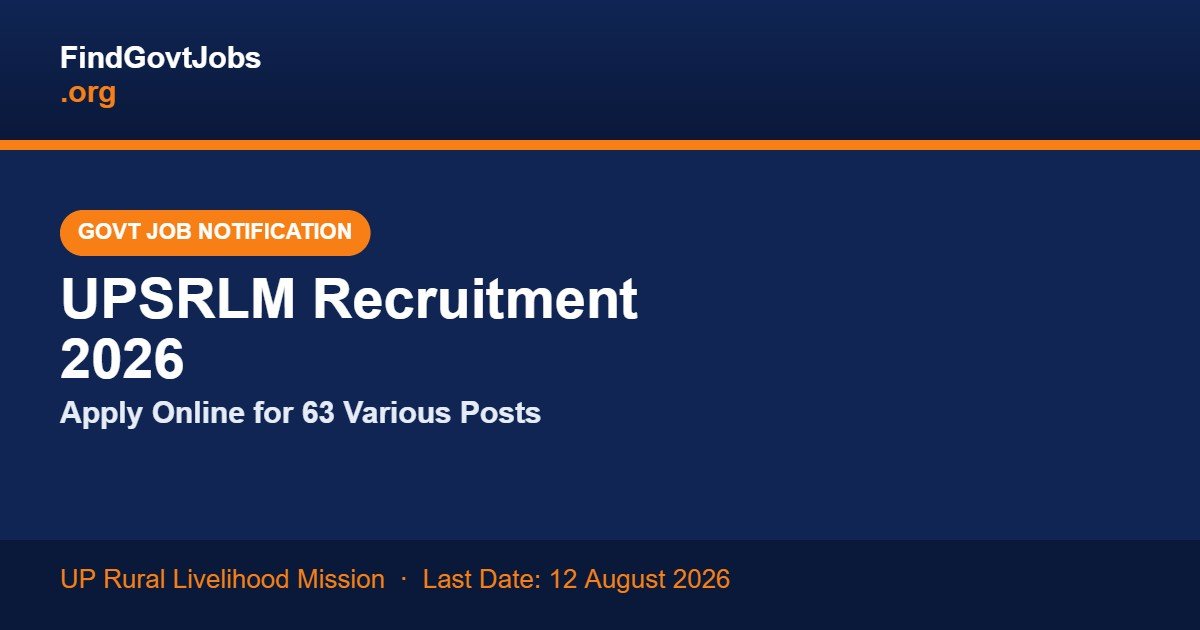 UPSRLM Recruitment 2026 Apply Online for 63 Various Posts