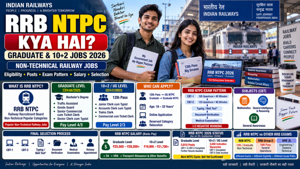 RRB NTPC Kya Hai 2026 Graduate and 10+2 Railway jobs eligibility exam pattern and salary
