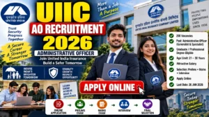 UIIC AO Recruitment 2026 notification banner for 200 Administrative Officer Generalist and Specialist posts by United India Insurance Company Limited
