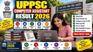 UPPSC Computer Assistant Result 2026 declared banner with direct PDF merit list download link and category-wise cut-off marks